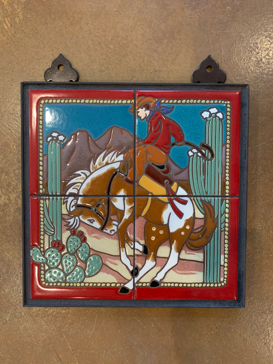 12x12 Cowboy Hand Glazed Decorative Tile Mural