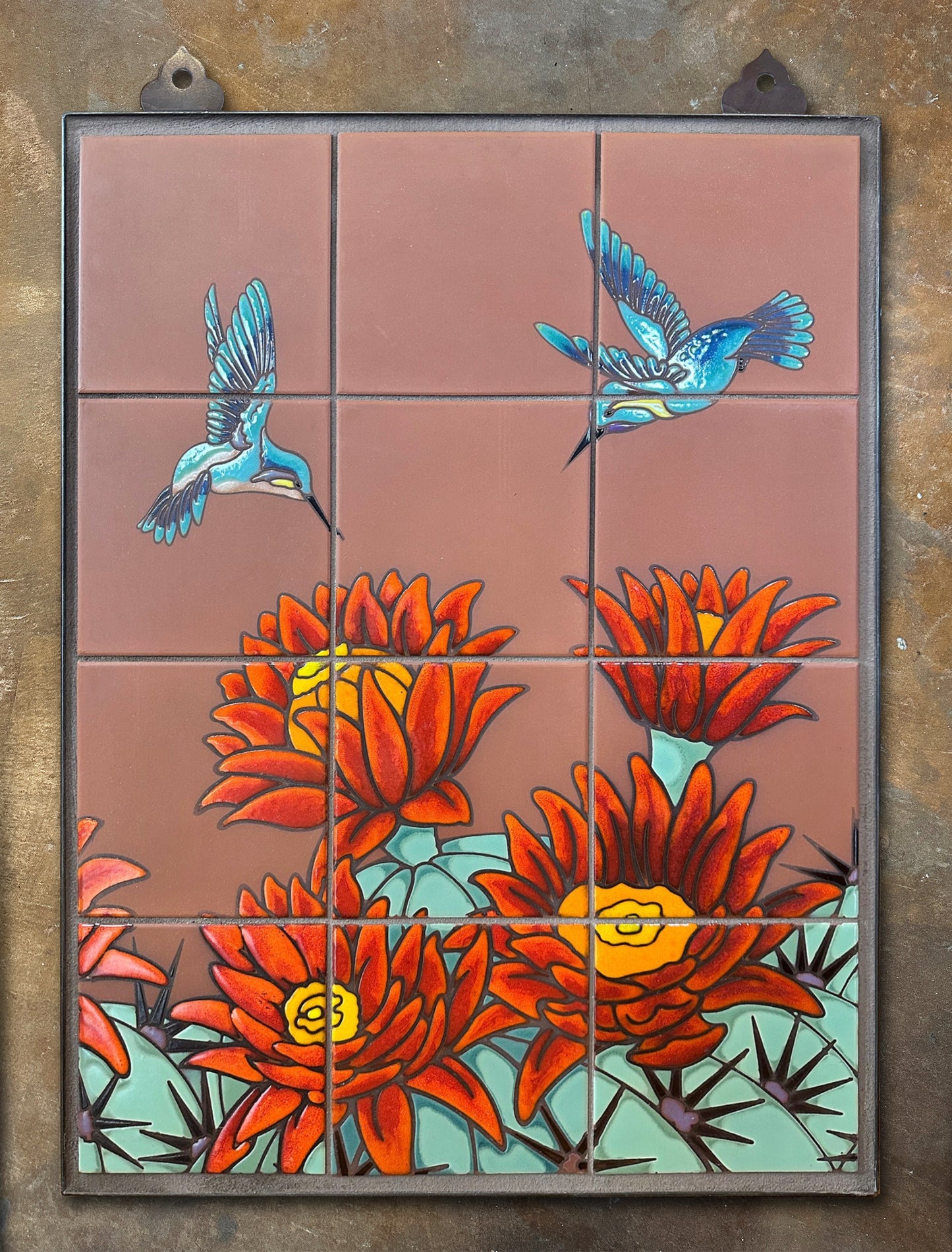 Hummingbirds on Terra Cotta 18x24 Panel 2