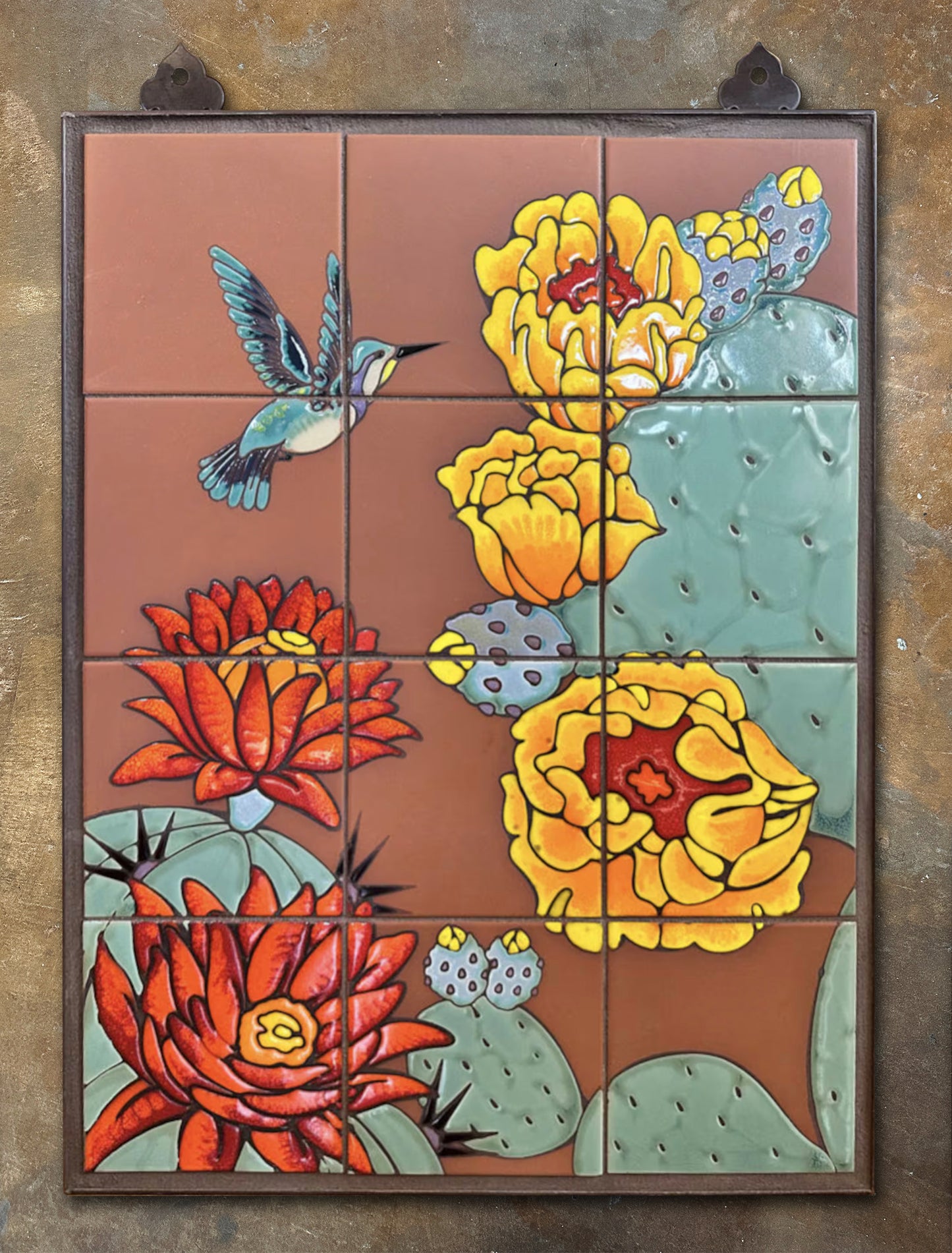Hummingbirds on Terra Cotta 18x24 Panel 4