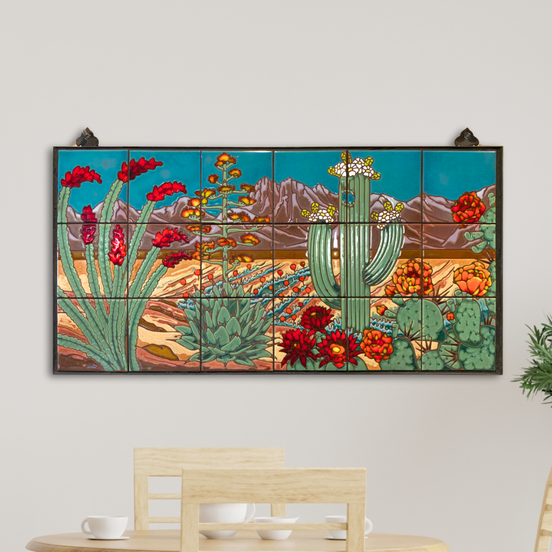 Desert Scene Fine Art Tile Mural 36"x18" | Southwest Wall Art | Outdoor Decor