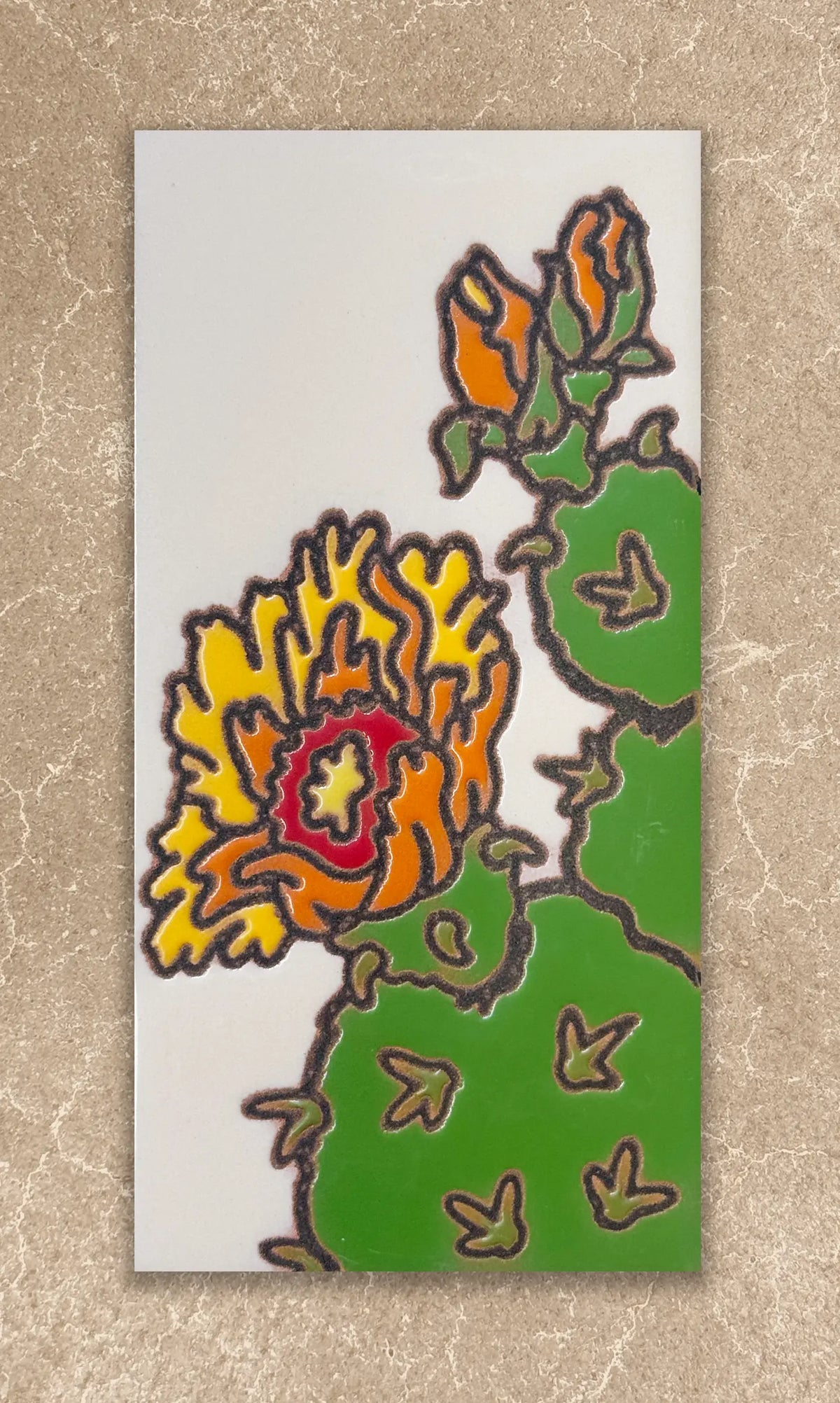 Colorful cactus design on a beige background