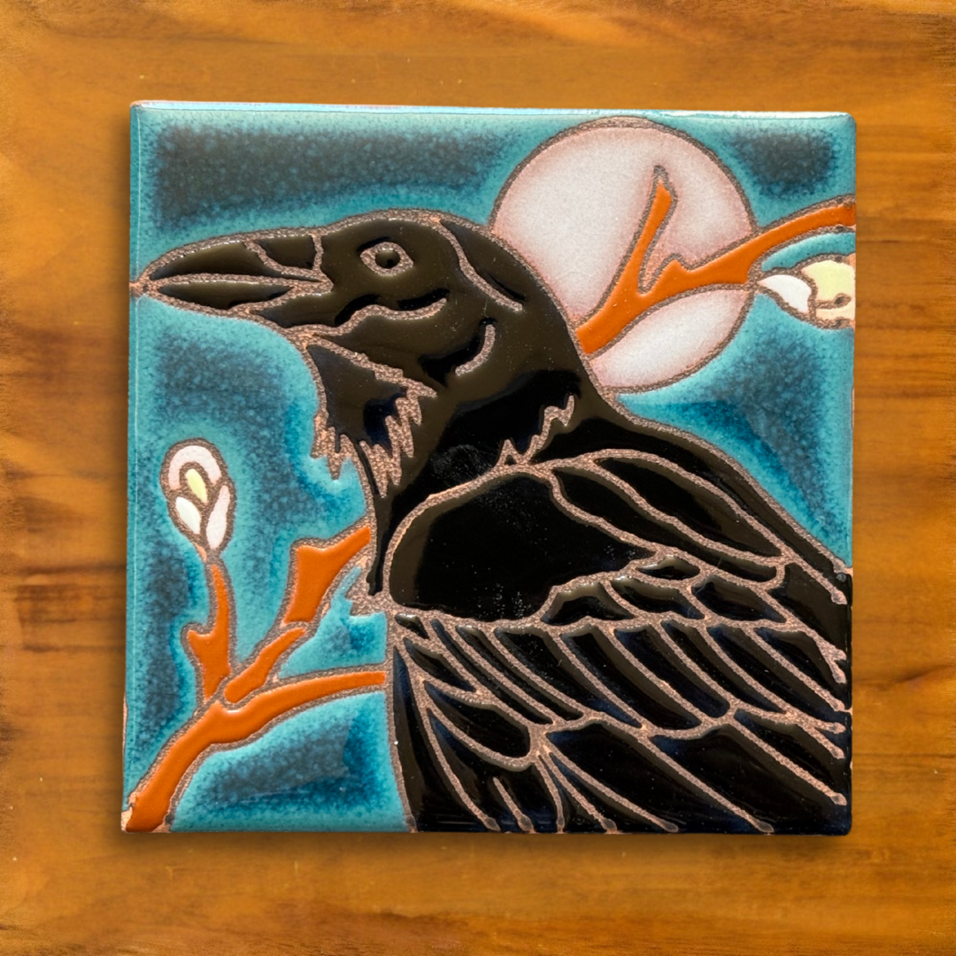 Desert Bird Ceramic Tile Coasters – 4"x4" Hand-Glazed Southwest Bird Art – Set of 4 or Sold Individually – Cork Backed – Gift for Bird Lovers raven
