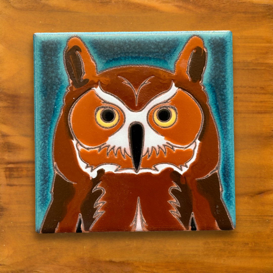 Desert Bird Ceramic Tile Coasters – 4"x4" Hand-Glazed Southwest Bird Art – Set of 4 or Sold Individually – Cork Backed – Gift for Bird Lovers owl