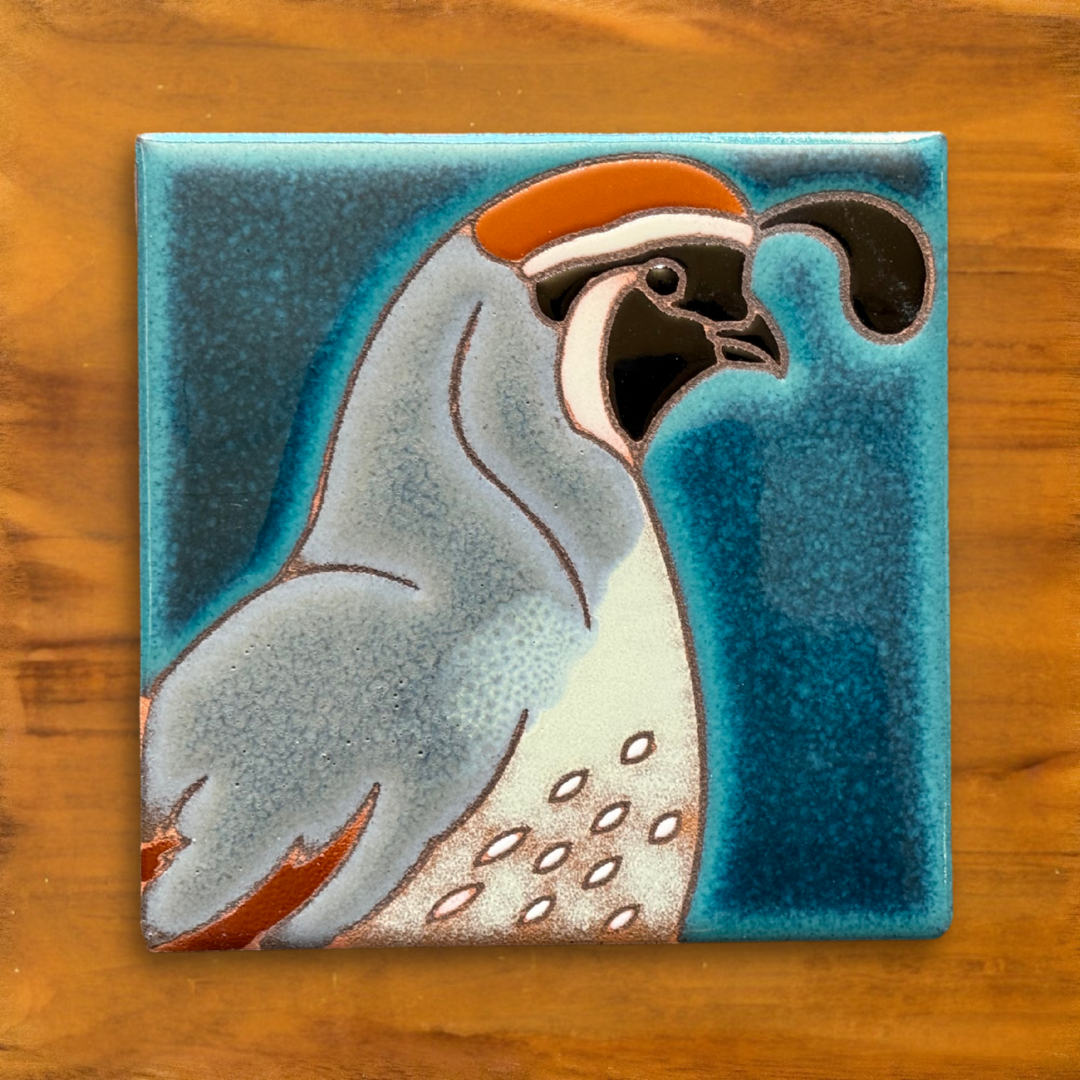 Desert Bird Ceramic Tile Coasters – 4"x4" Hand-Glazed Southwest Bird Art – Set of 4 or Sold Individually – Cork Backed – Gift for Bird Lovers quail