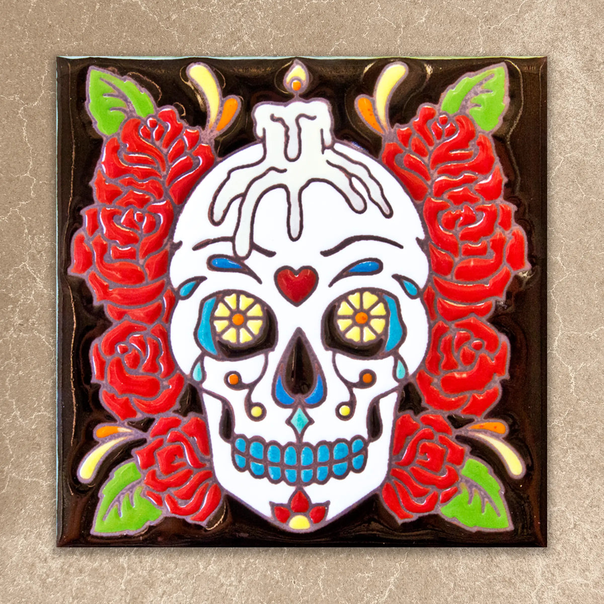 Day of the Dead Rose Man Tile (6008), Earthtones Heritage Collection