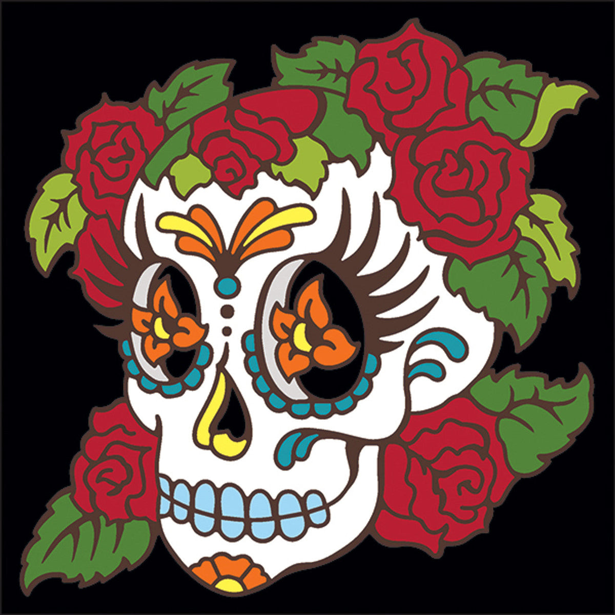 Day of the Dead Skull with Roses - Ceramic Tile Trivet Art Gift | Unique Memorial Gift | Floral Southwestern Decor
