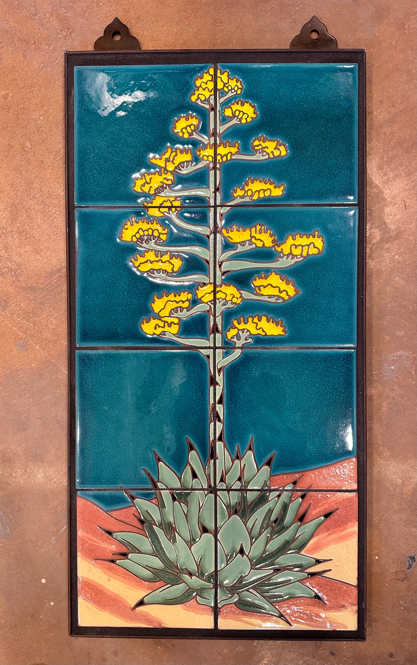 Century Plant on Terra Cotta, Red, or Emerald, 12x24 Hand Glazed Tile Mural