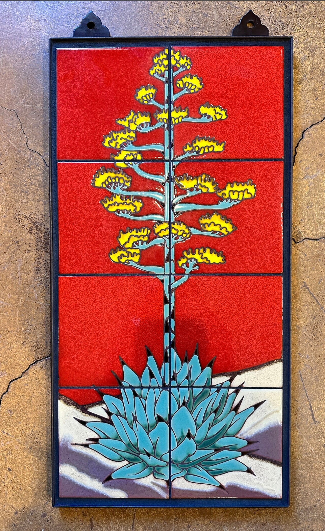 Century Plant on Terra Cotta, Red, or Emerald, 12x24 Hand Glazed Tile Mural