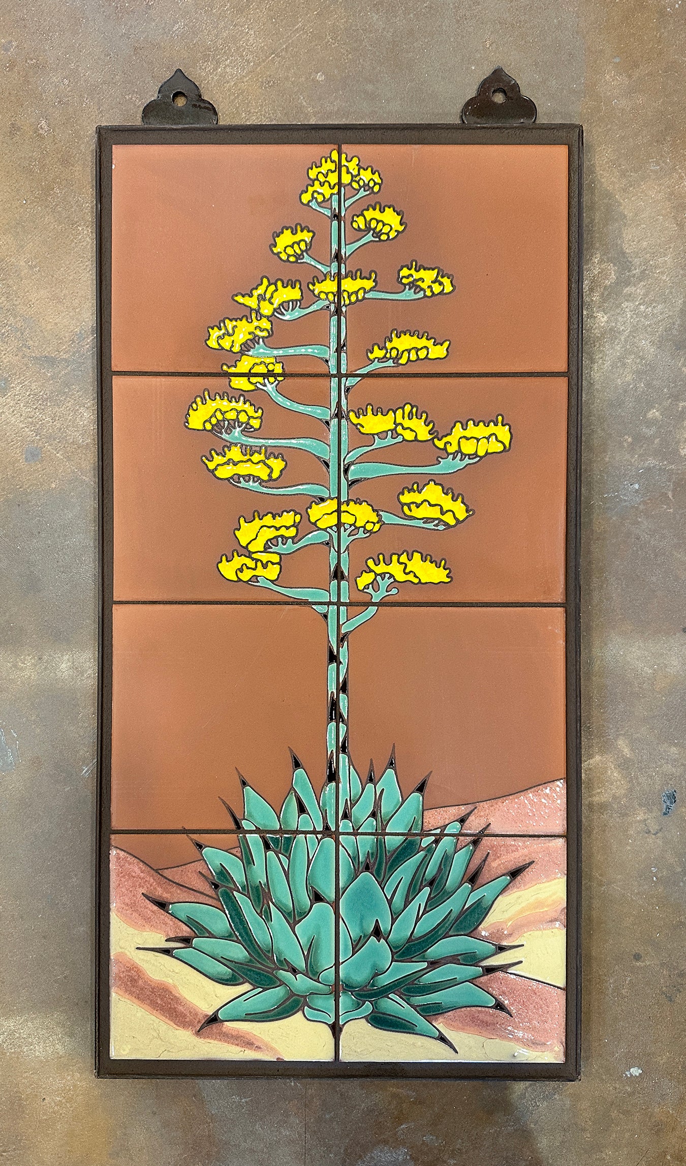 Century Plant on Terra Cotta, Red, or Emerald, 12x24 Hand Glazed Tile Mural