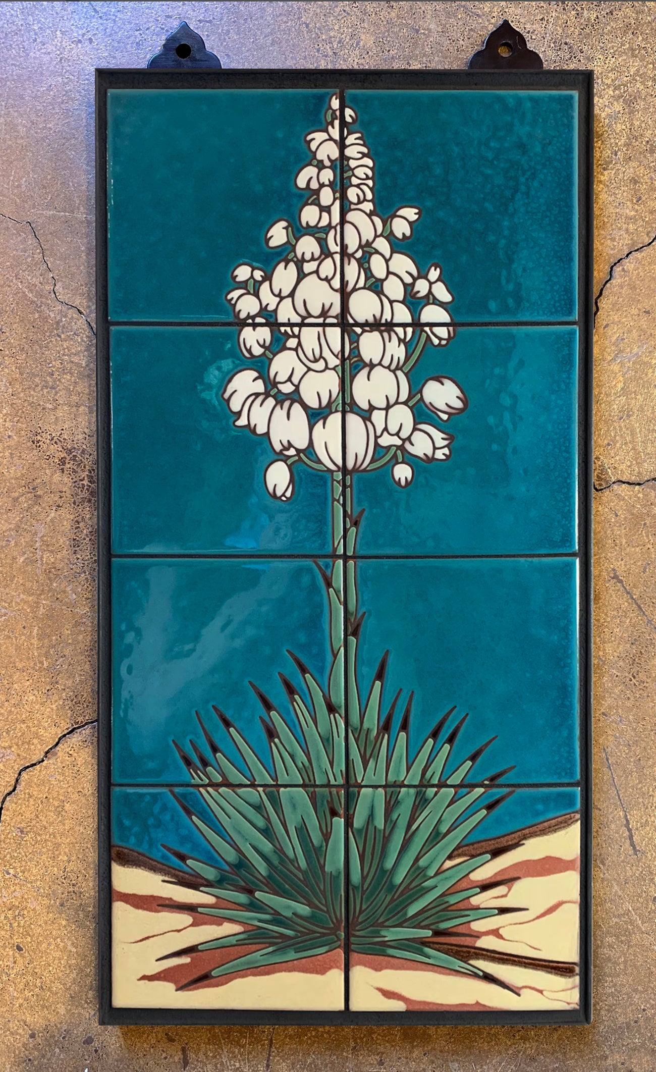 Yucca on Terra Cotta, Red, or Emerald, 12x24 Hand Glazed Tile Mural