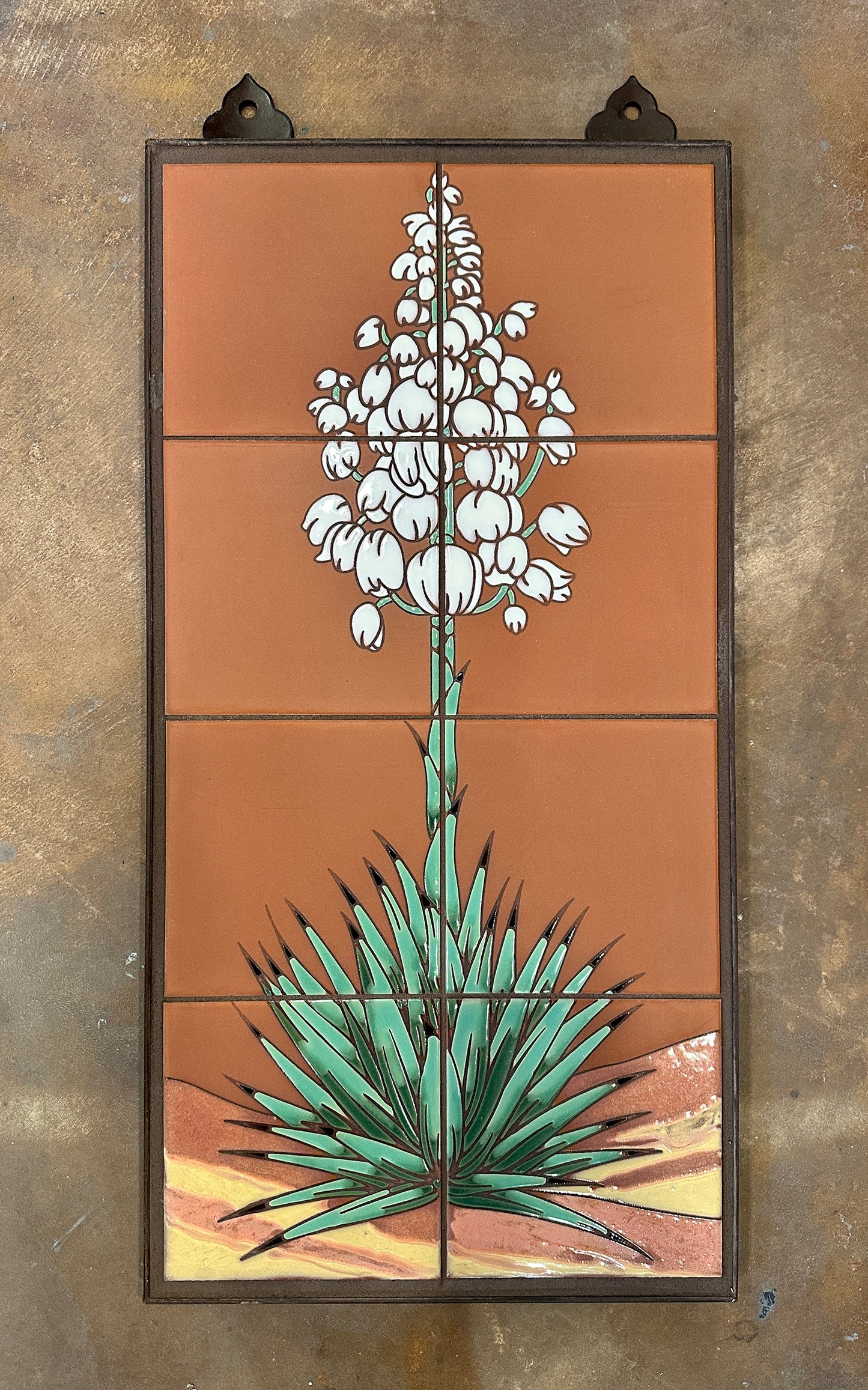 Yucca on Terra Cotta, Red, or Emerald, 12x24 Hand Glazed Tile Mural