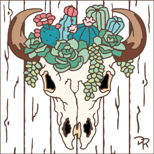 Farmhouse Steer Skull Ceramic Art Tile | Southwestern Kitchen Trivet | Farm Kitchen Gift