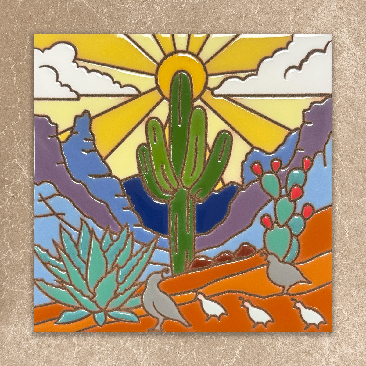Saguaro desert scene ceramic tile