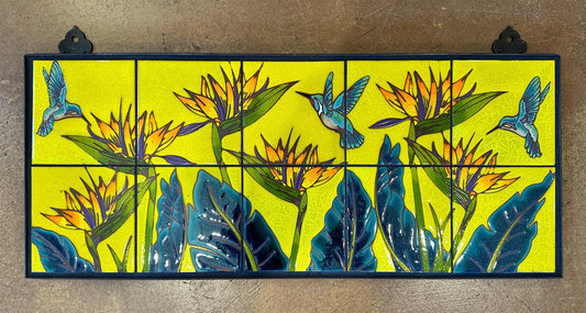 Birds of Paradise & Hummingbirds Hand Glazed Tile Mural