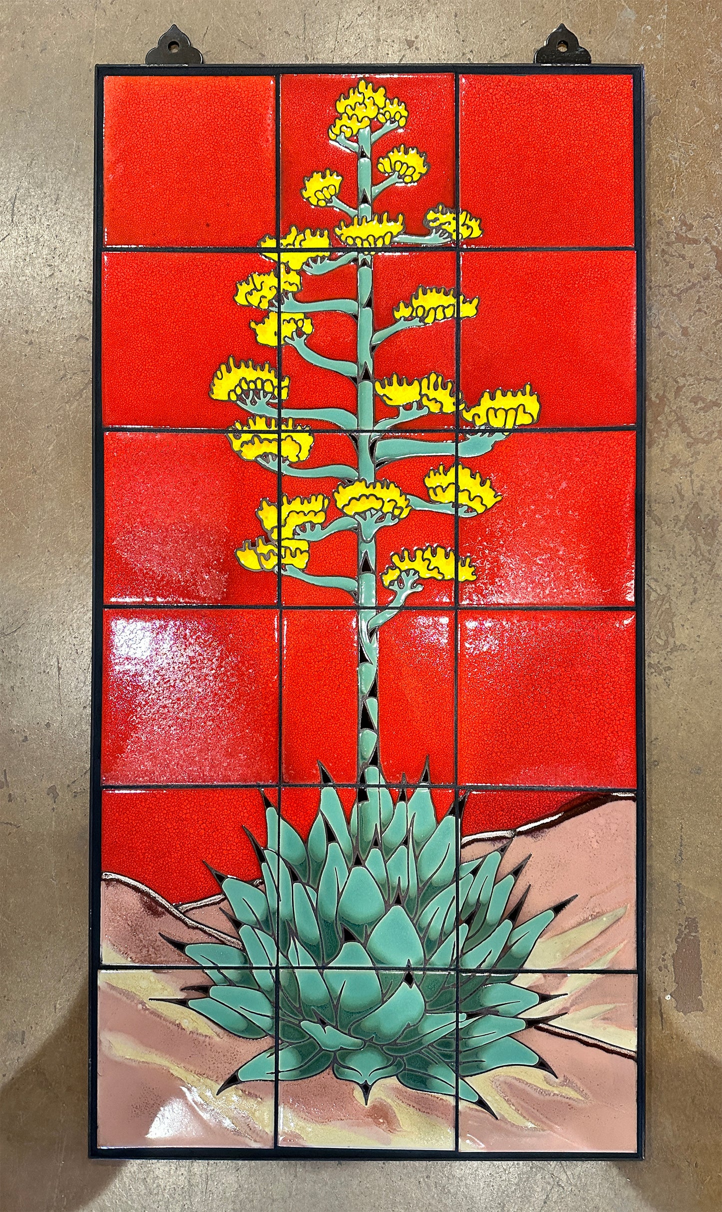 Century Plant on Red Fine Art Tile Mural 18"x36"