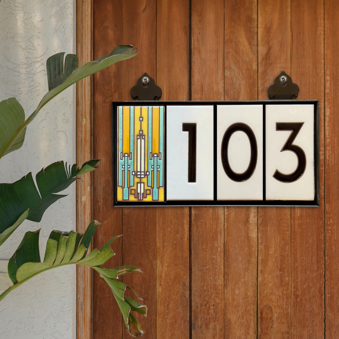 Hand Glazed Tile House Numbers & Custom Address Sign with Frank Lloyd Wright Coonley House Design | Architecture Gift