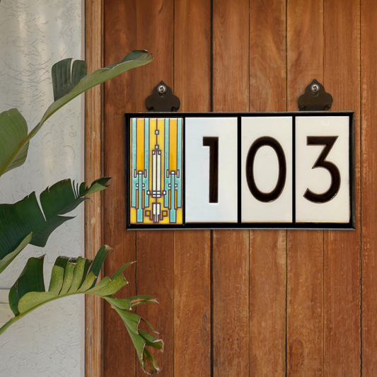 Hand Glazed Tile House Numbers & Custom Address Sign with Frank Lloyd Wright Coonley House Design | Architecture Gift