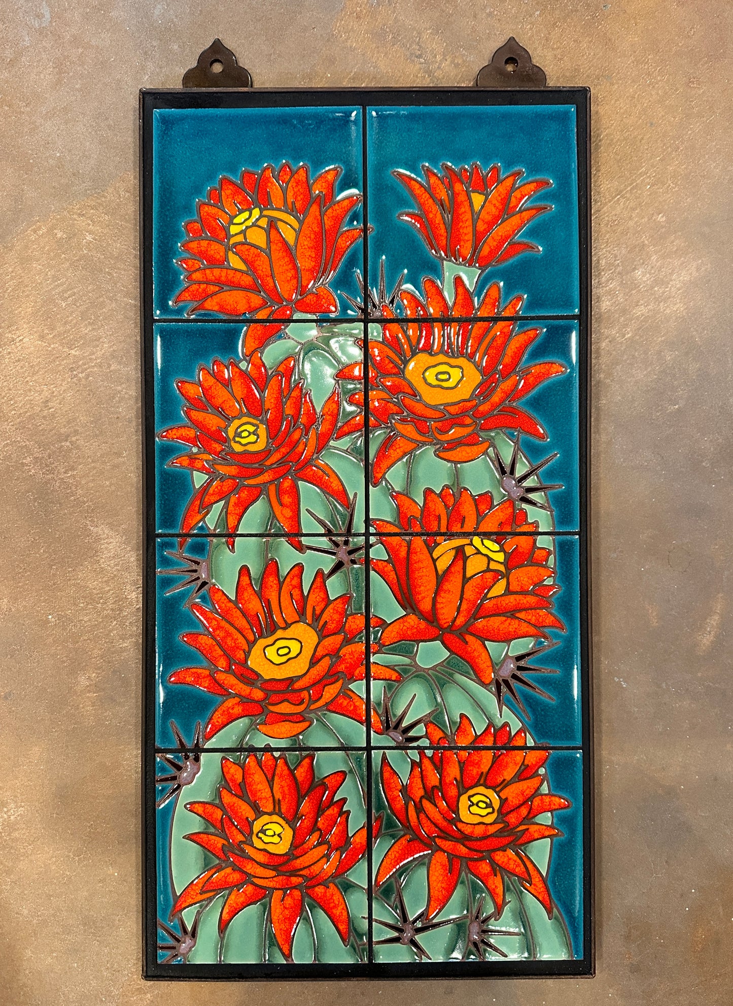 southwest desert cactus art on blue