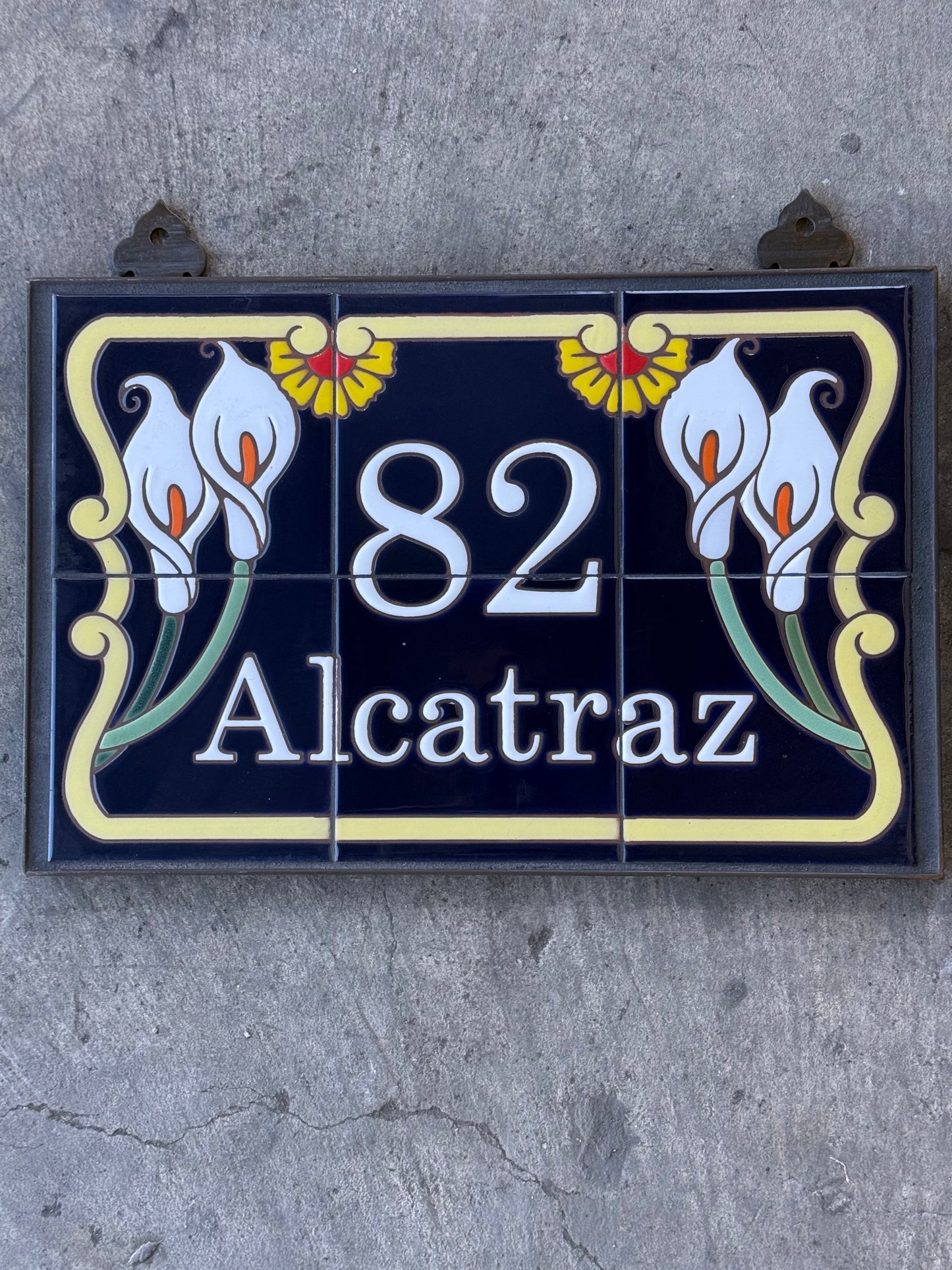 Custom Calla Lily Tile House Sign: 18" Wide by 12" Tall Framed Sign with Personalized Text