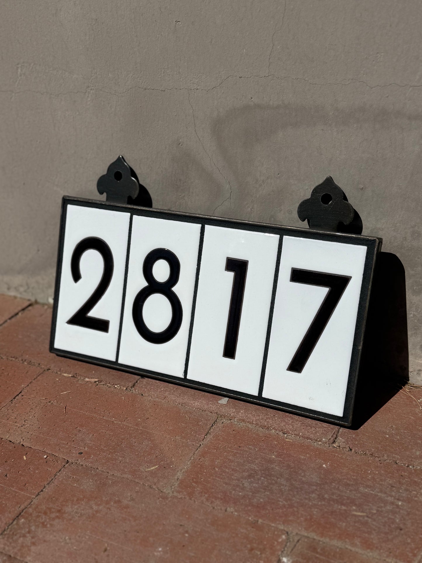 Custom Framed Tile House Number Set: Frank Lloyd Wright© - White