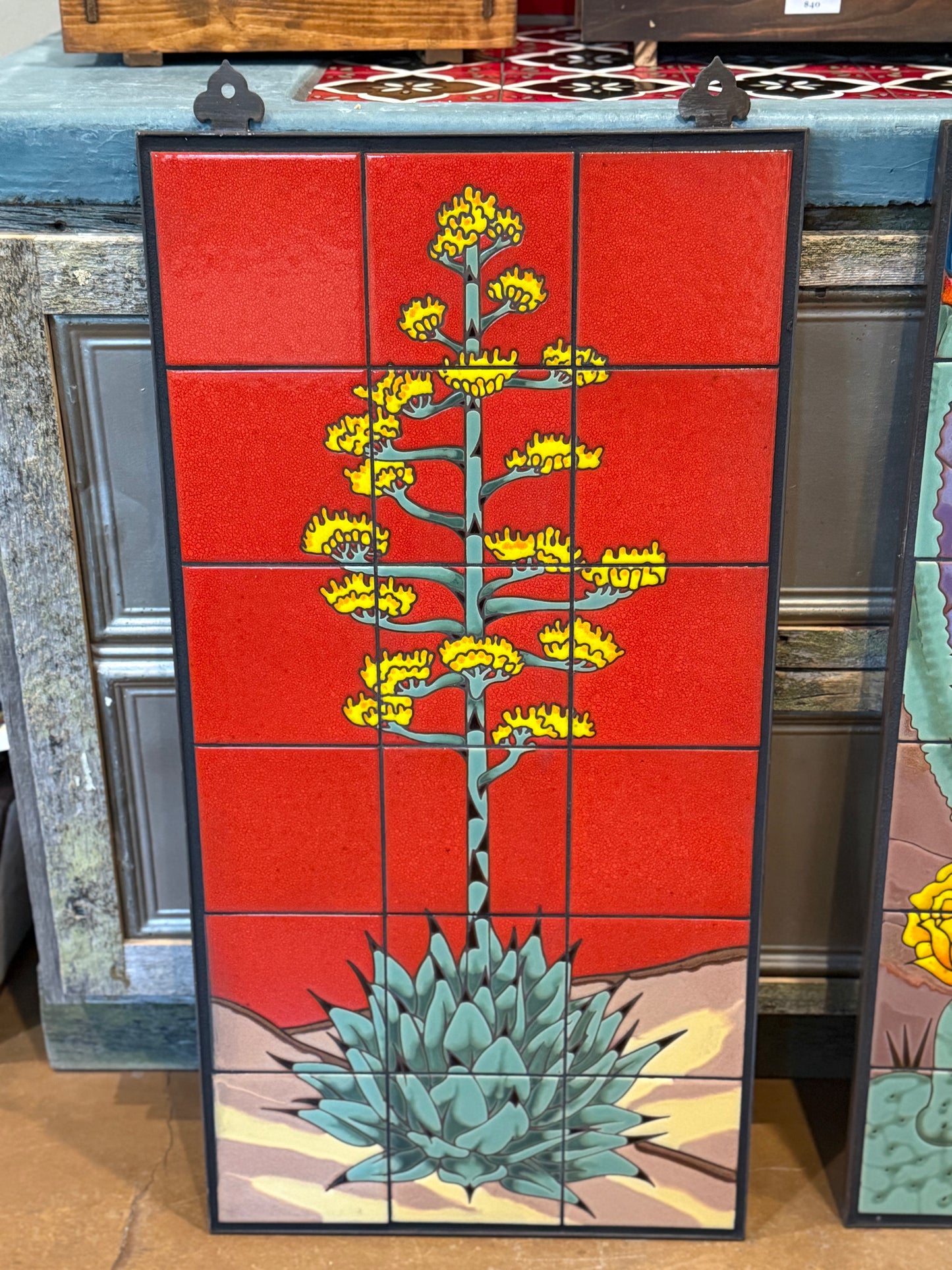 Century Plant on Red Fine Art Tile Mural 18"x36"