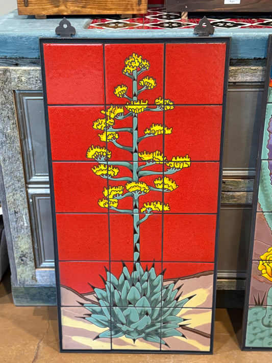 Century Plant on Red Fine Art Tile Mural 18"x36"
