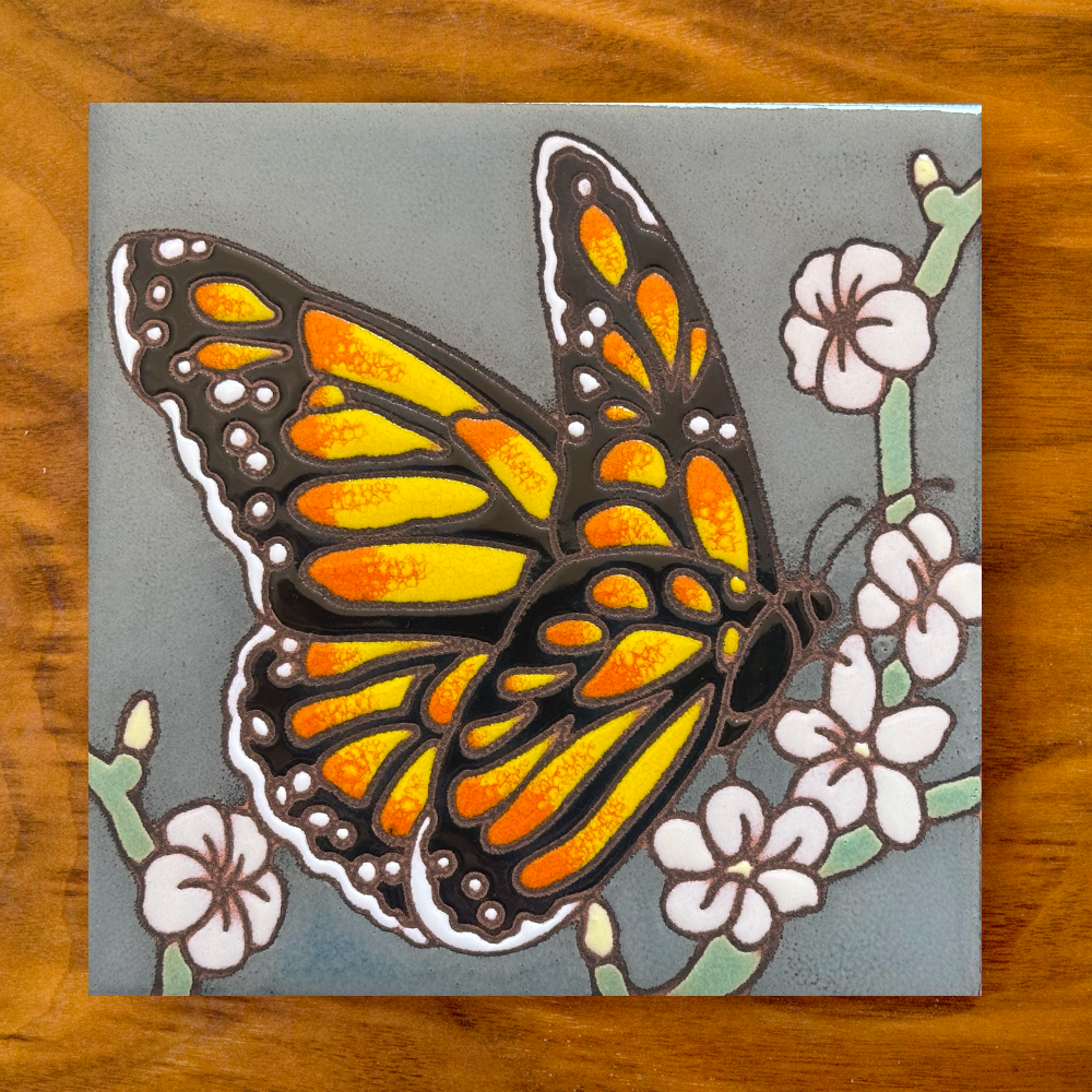 Monarch with White Flowers Tile Art Trivet