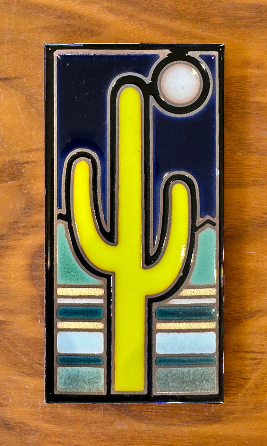 3"x6" Retro Saguaro Ceramic Tile – Hand Glazed Southwest Desert Art, Giftable Home Décor