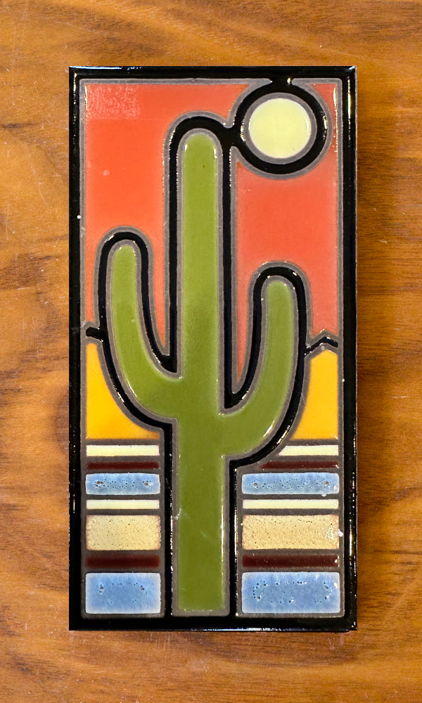 3"x6" Retro Saguaro Ceramic Tile – Hand Glazed Southwest Desert Art, Giftable Home Décor