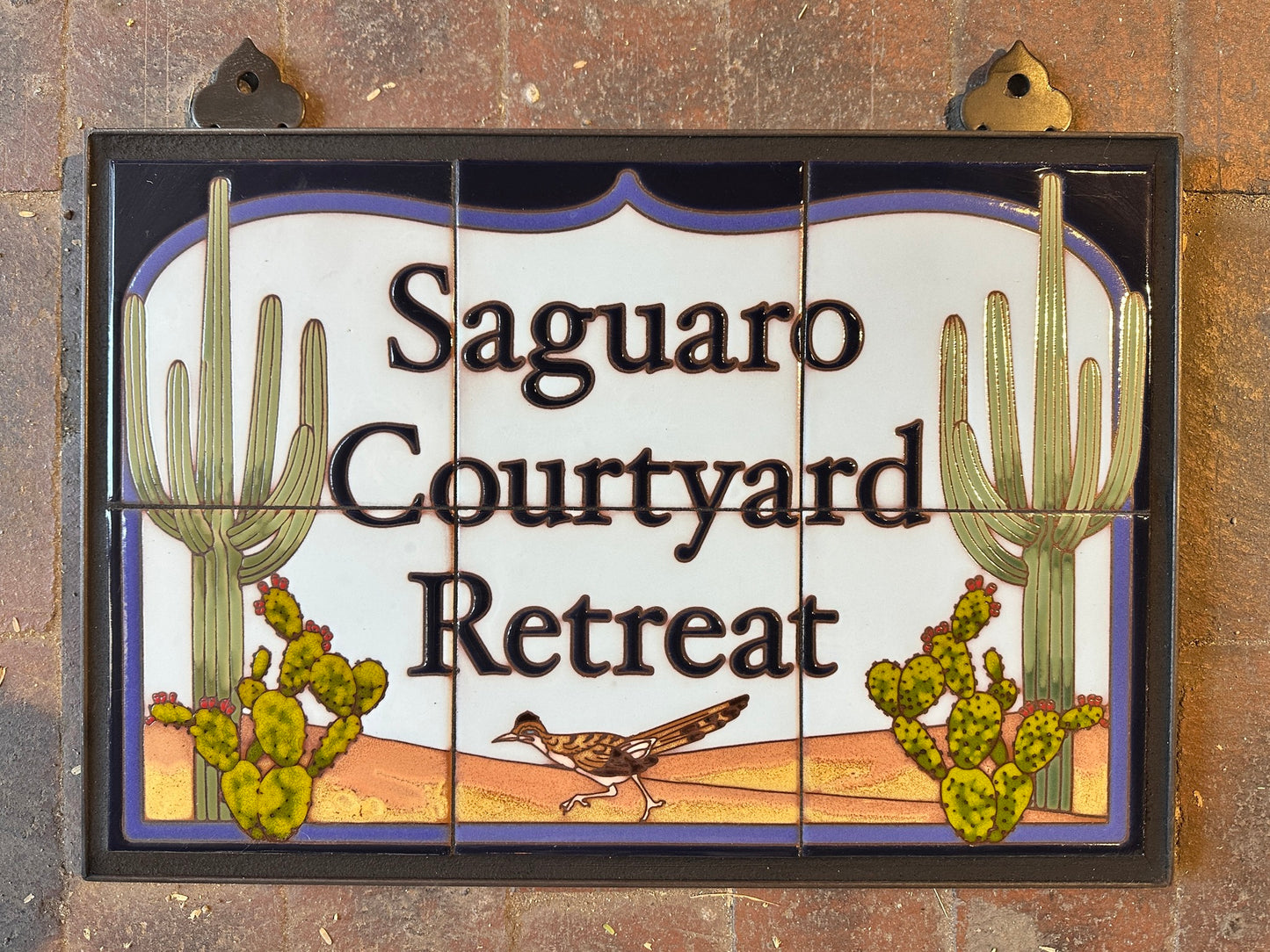 Custom Tile House Sign: 18" Wide by 12" Tall Framed Sign with Personalized Text - Choice of Javelinas, Quail or Roadrunner