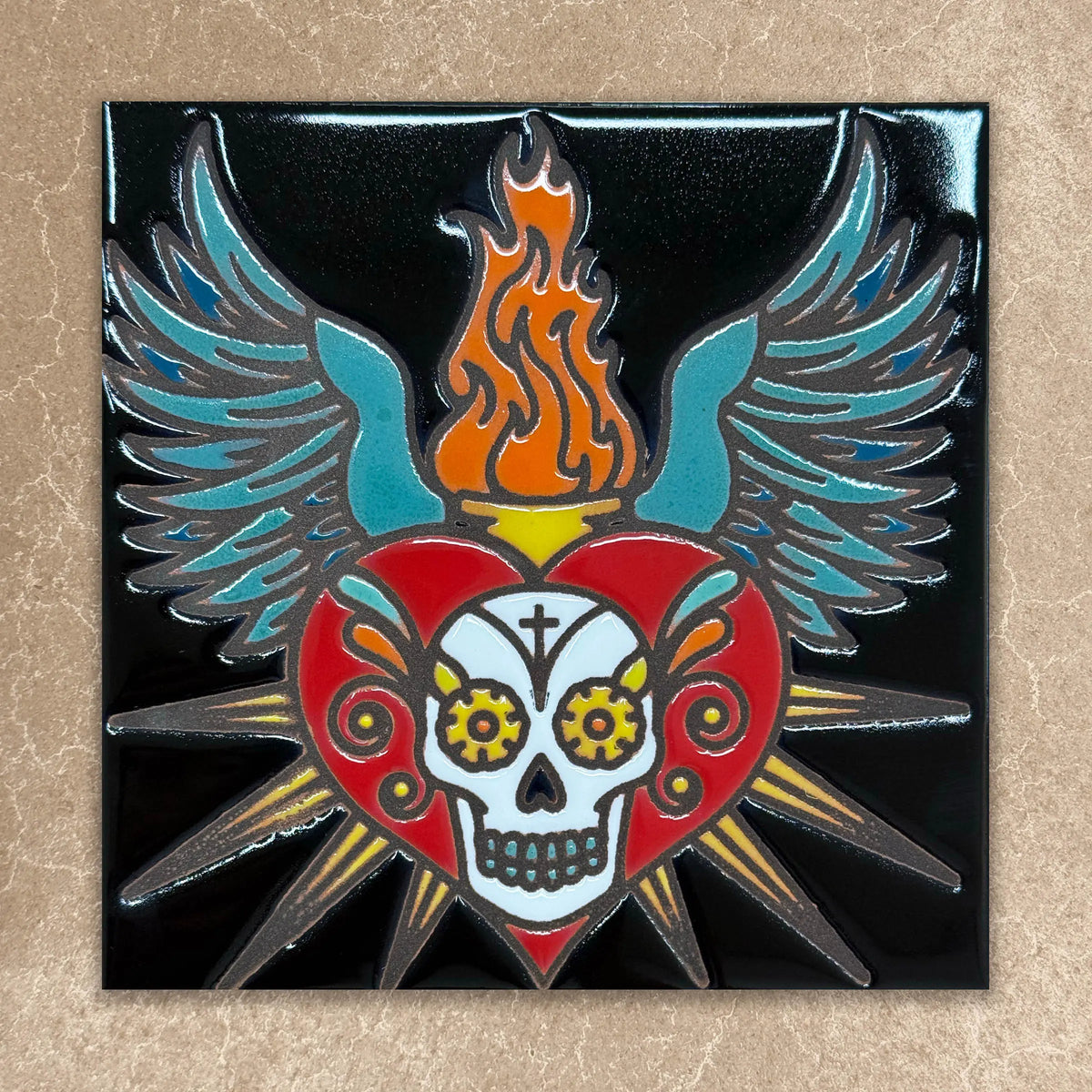 Day of the Dead Sacred Heart Tile (6007), Earthtones Heritage Collection
