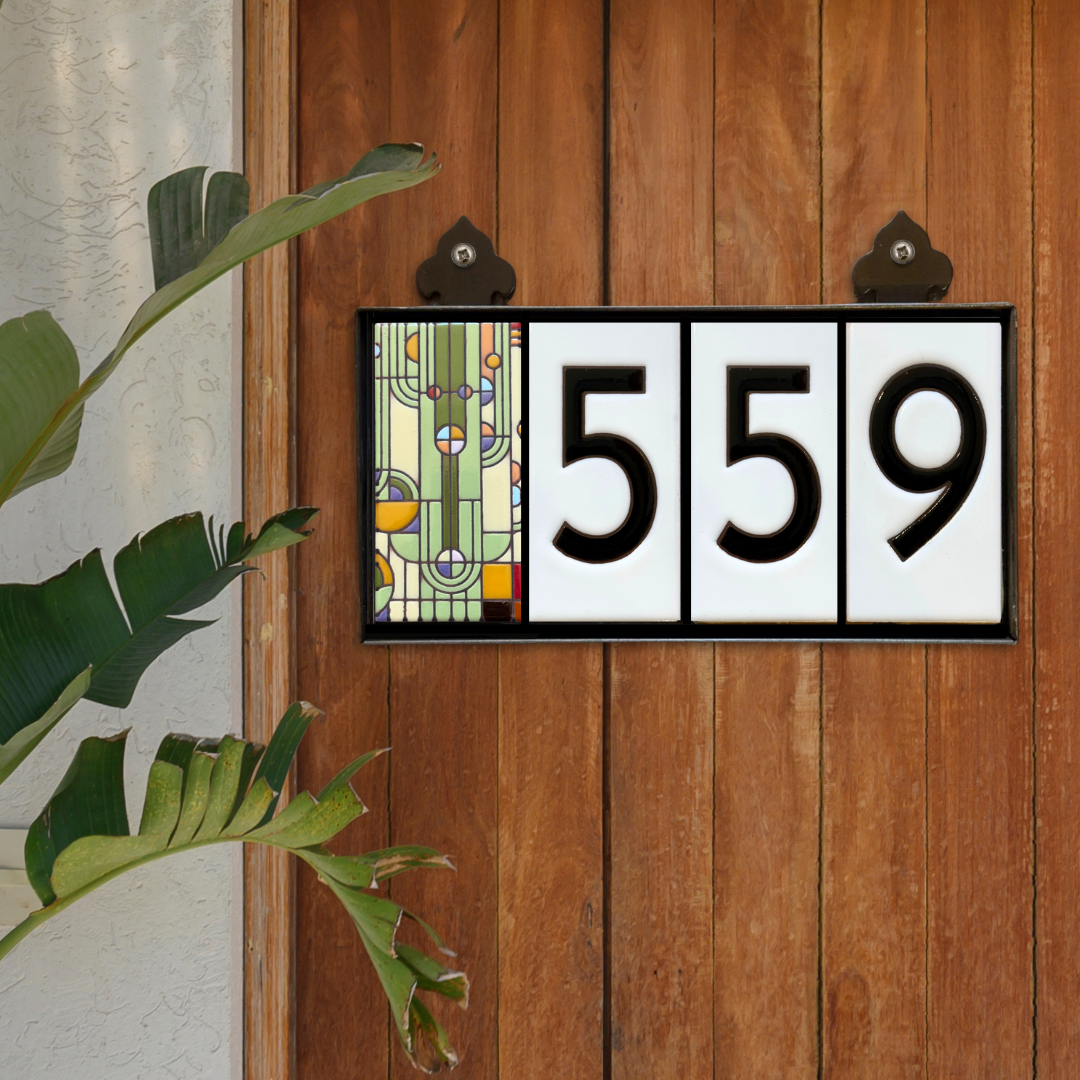 Hand Glazed Tile House Numbers & Custom Address Sign with Frank Lloyd Wright Saguaro Forms Design