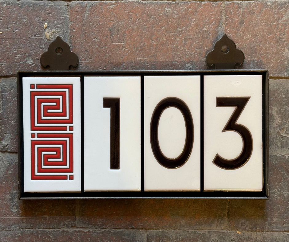 Custom Framed Tile House Number Set: Frank Lloyd Wright© - White