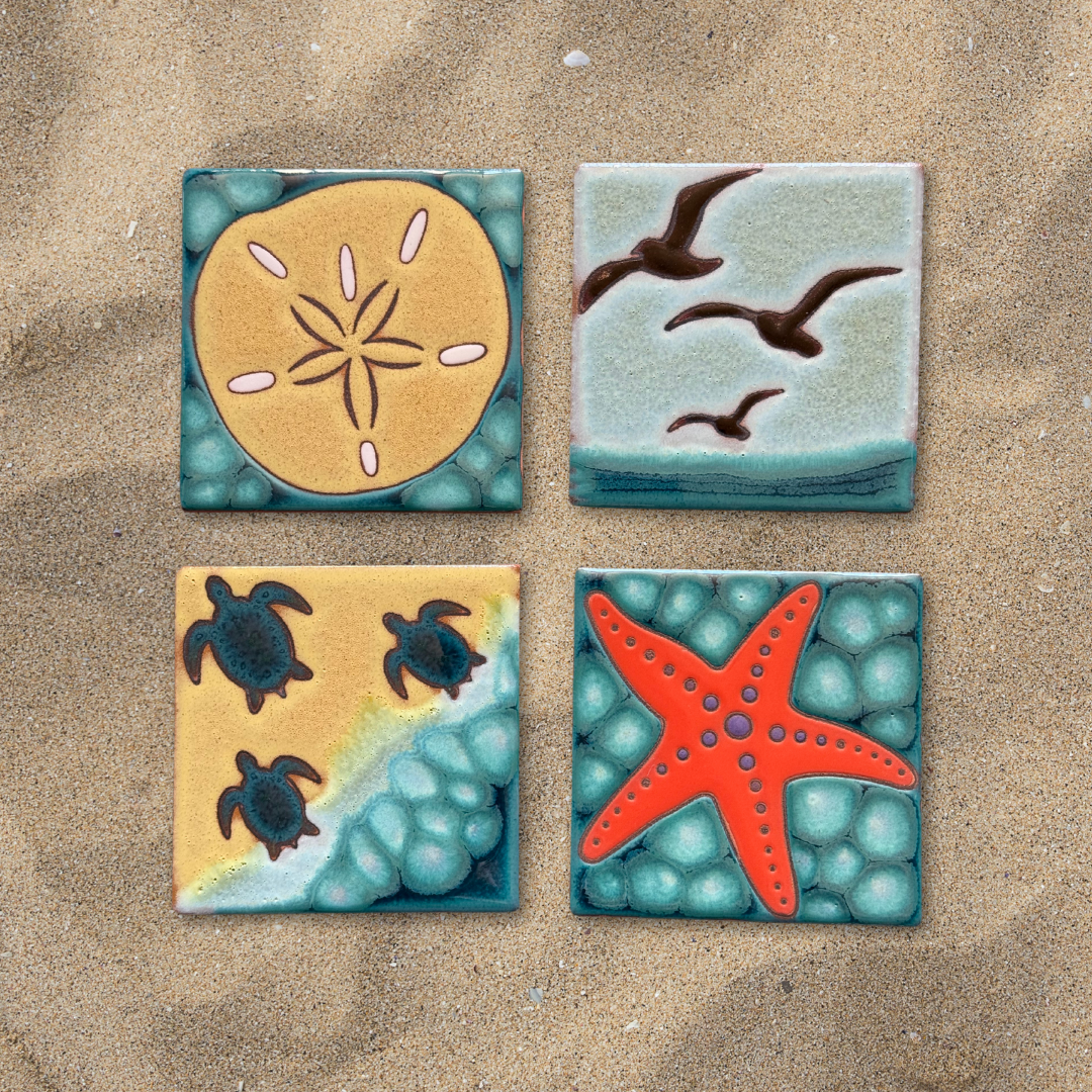 Coastal Coasters - Individual or Set of 4 - Starfish, Sand Dollar, Sea Turtles, Seagulls