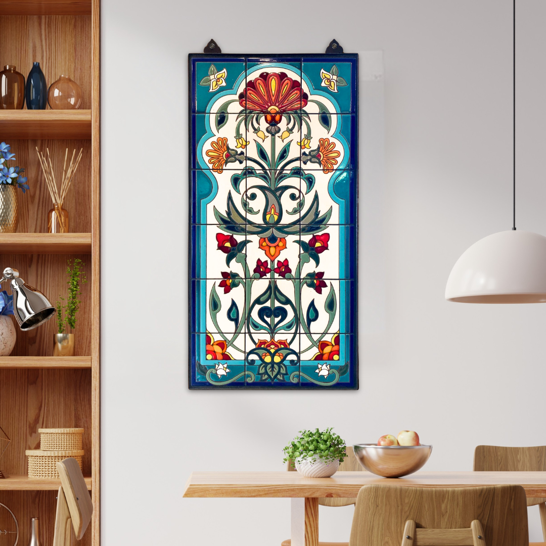 Arabesque Indian Floral Fine Art Tile Mural
