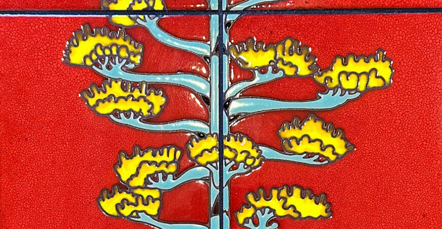 Century Plant on Red Fine Art Tile Mural 18"x36"