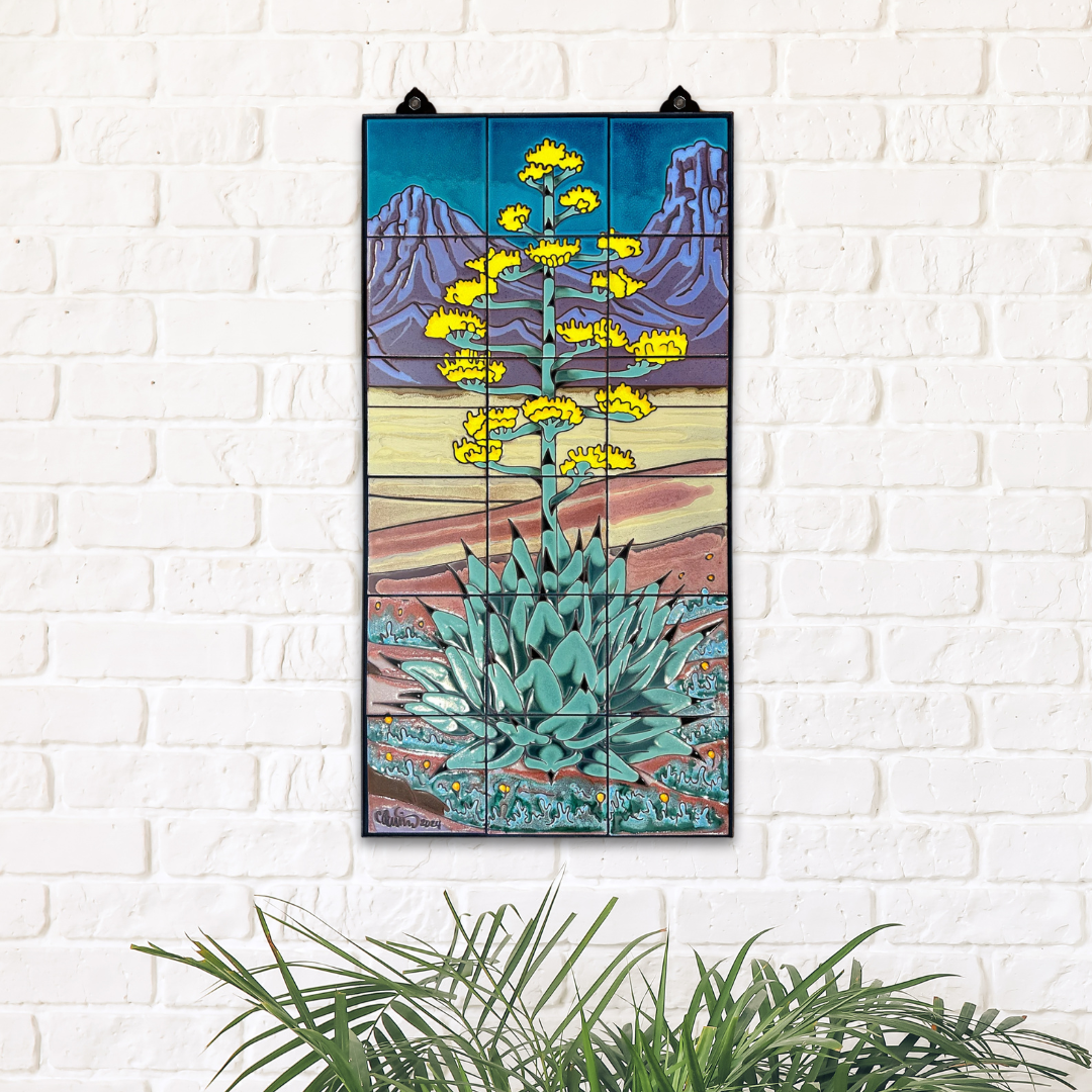 Century Plant with full Background Fine Art Tile Mural 18"x36" | Southwest Art | Colorful Framed Wall Decor