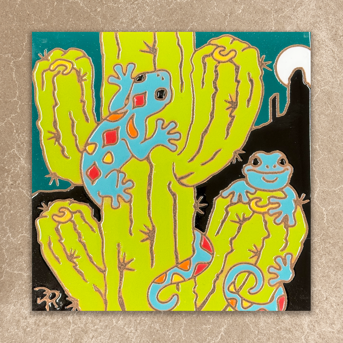 Cactus Climbing Geckos Tile (9252A), Earthtones Heritage Collection