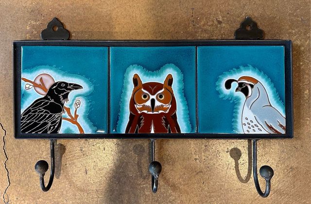 Raven, Owl and Quail Coat Hanger or Towel Hook on Emerald