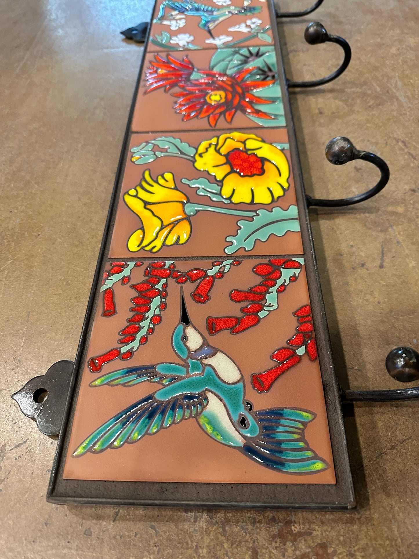Cactus Blooms Coat Hanger or Towel Hook on Emerald or Terra Cotta