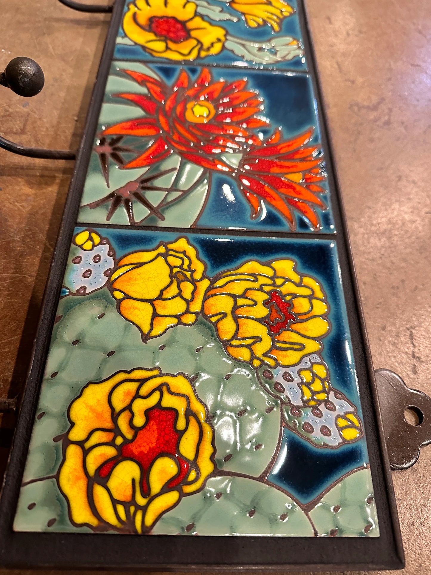 Cactus Blooms Coat Hanger or Towel Hook on Emerald or Terra Cotta