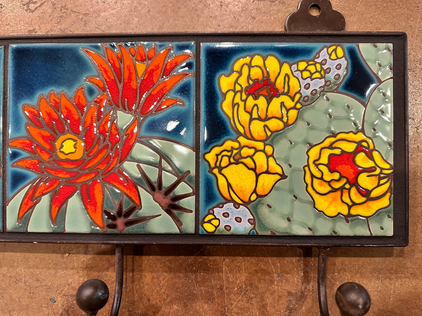 Cactus Blooms Coat Hanger or Towel Hook on Emerald or Terra Cotta