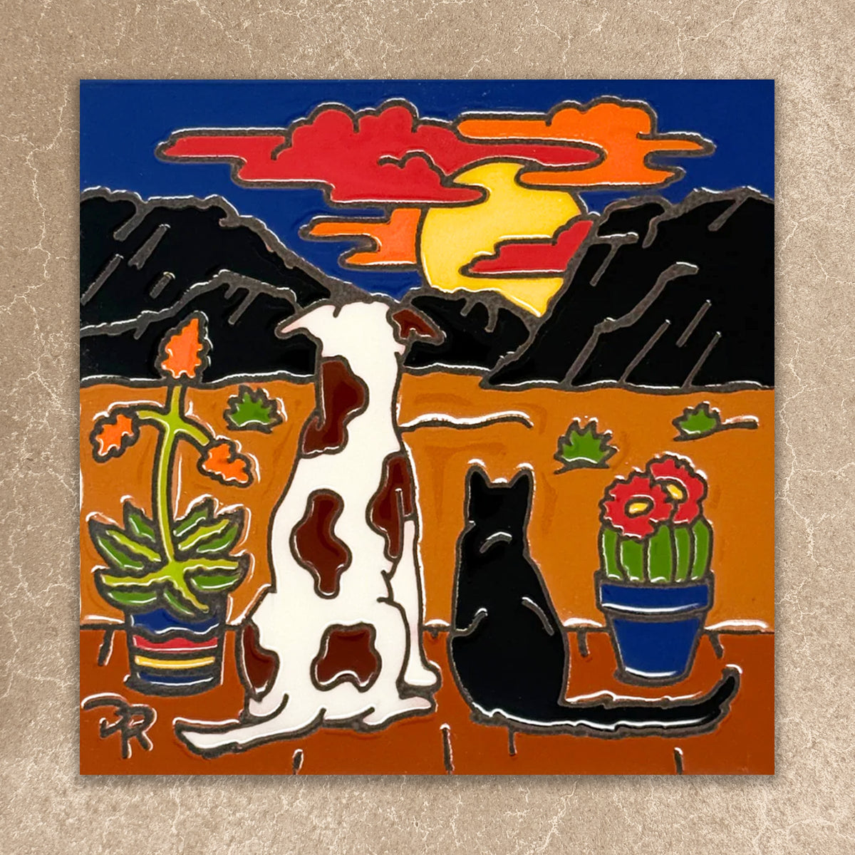 Dog and Cat Sunset View Tile (9259), Earthtones Heritage Collection