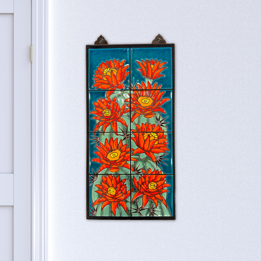 southwest desert cactus art on blue hedgehog cactus flowers