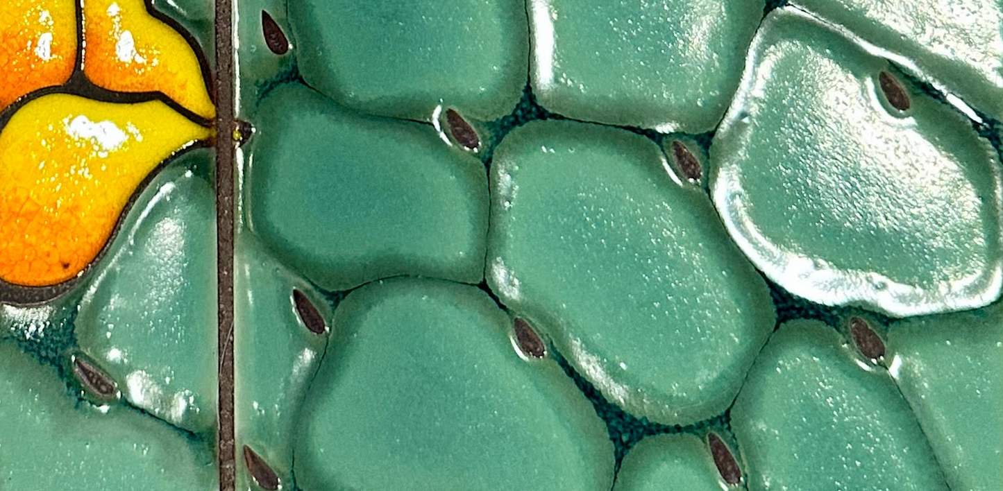 Prickly Pear Blooms Tile Mural on Emerald, Terra Cotta, or Black Adventurine Tile
