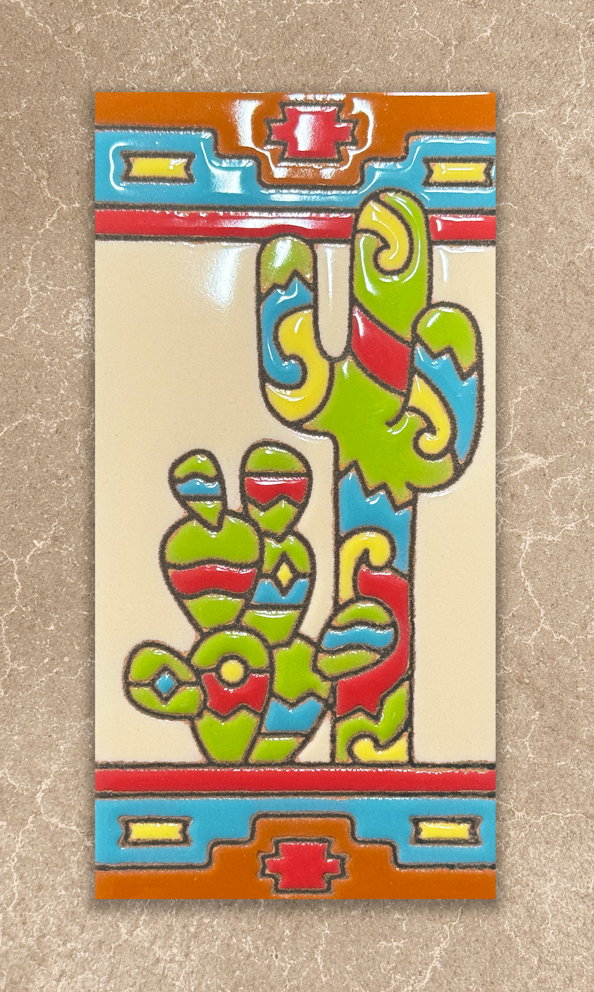 Colorful cactus design on a beige background