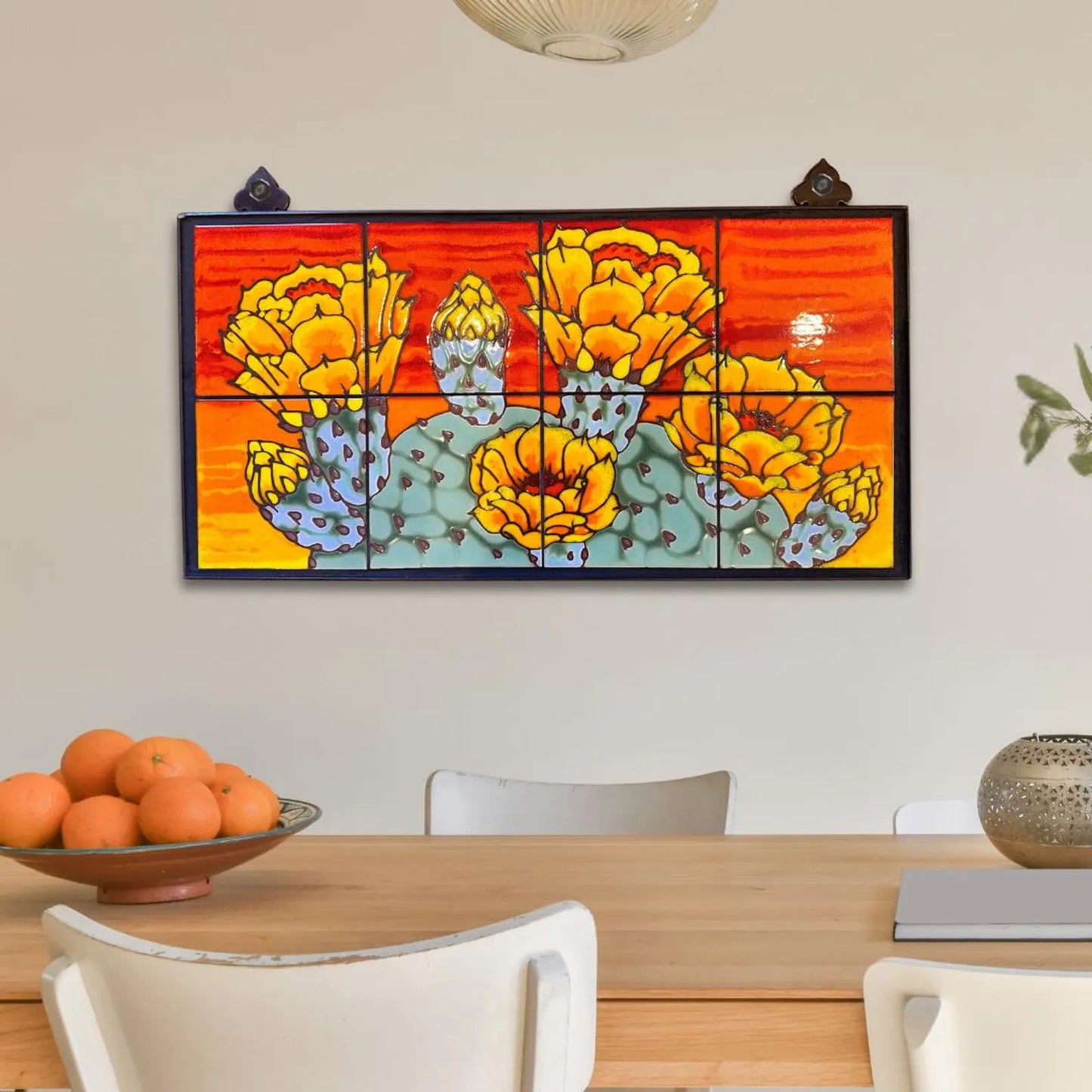 Prickly Pear with Sunset Background 24x12 desert art southwest wall decor