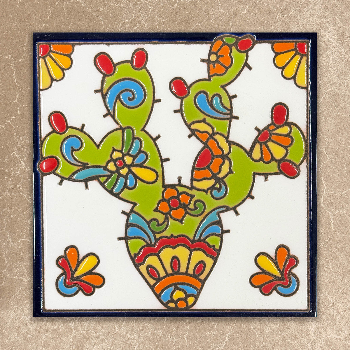 Talavera Prickly Pear Cactus Tile (8713), Earthtones Heritage Collection