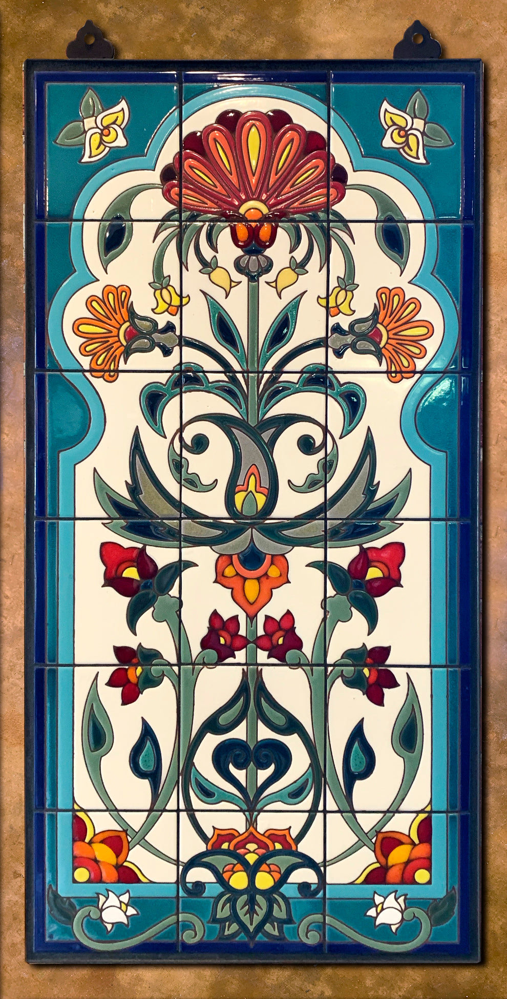 Arabesque Indian Floral Fine Art Tile Mural