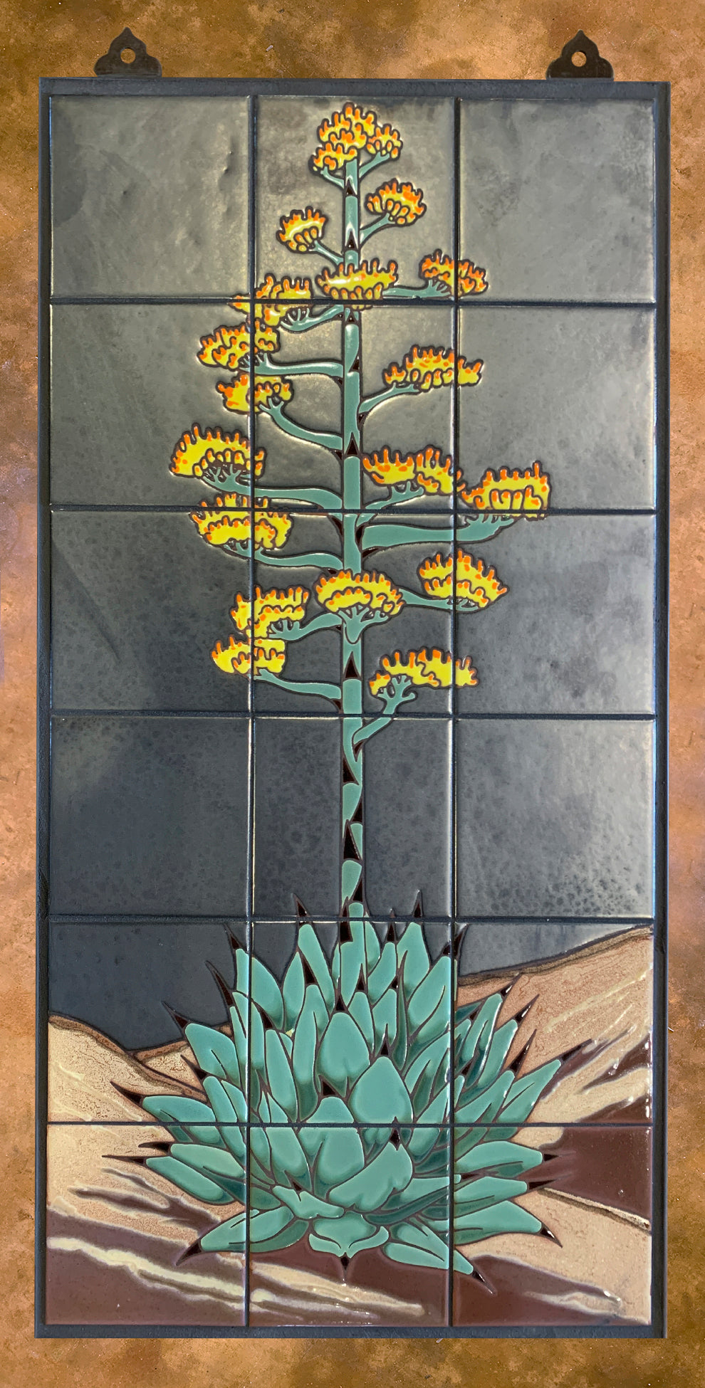Century Plant on Silver Fine Art Tile Mural 18"x36"